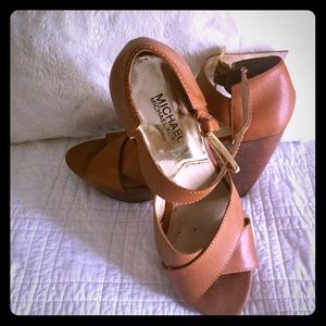 Michael Kors leather wedge sandals with wood heel